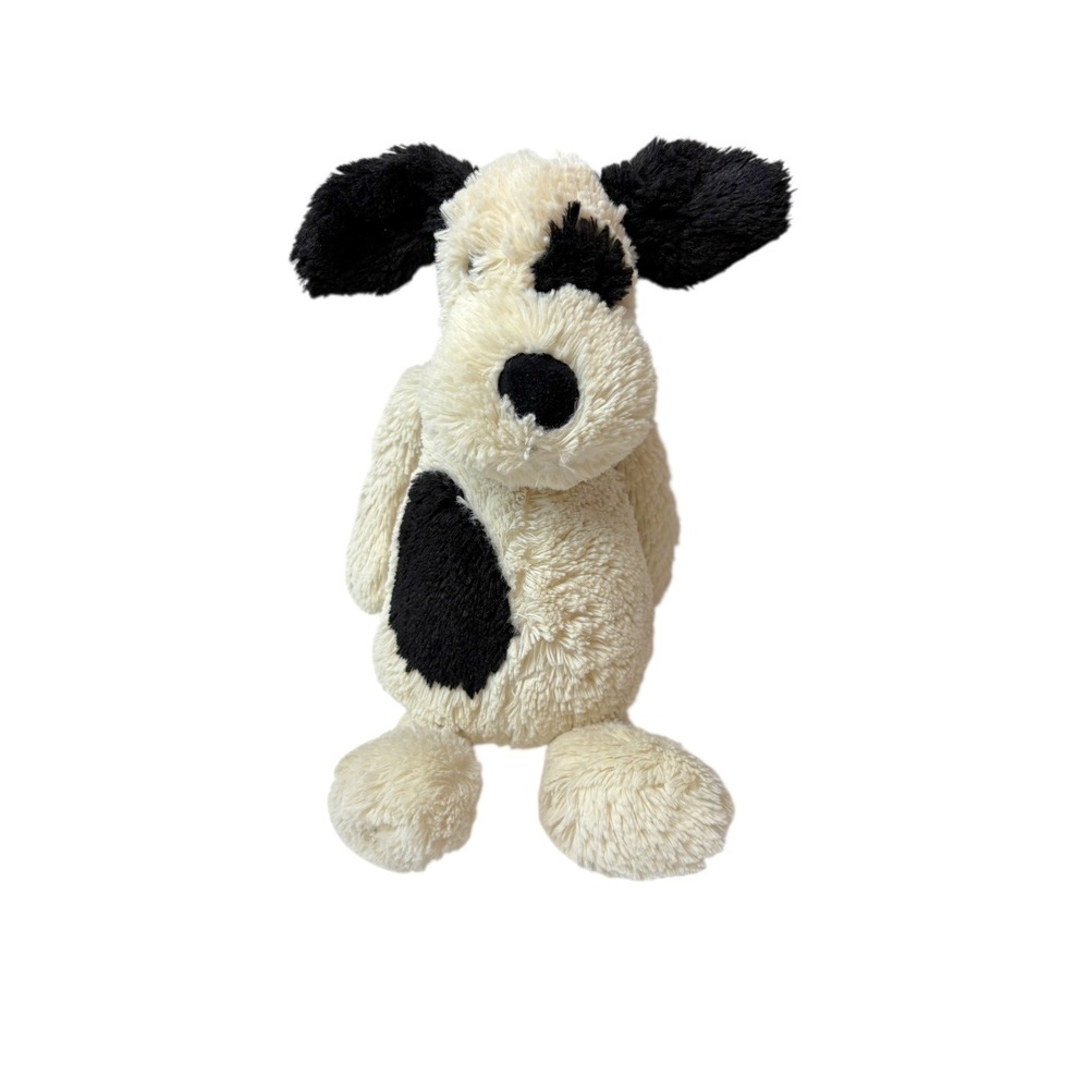 Jellycat Bashful Black & White Puppy Dog Plush Eye Spot Patch Stuffed Animal 12"